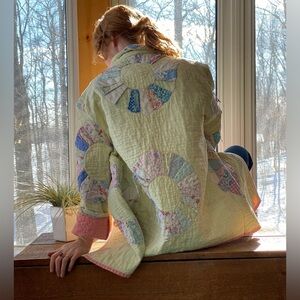 Pale Green Repurposed Quilt Jacket with Dresden Plate Patchwork